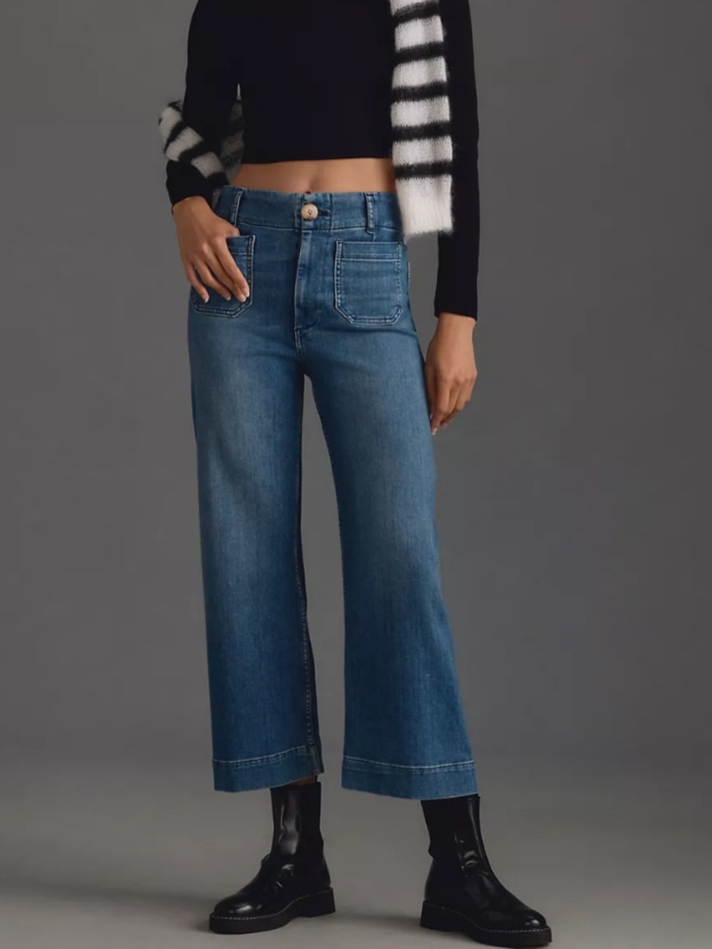 Anthropologie Maeve Colette High-Rise Wide-Leg Cropped Jeans in Light Wash 31